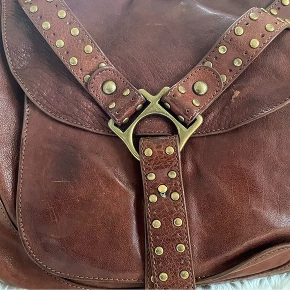 - Kooba Brown Leather Shoulder Bag with Brass Rivets - Picture 3 of 11